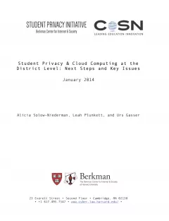 Student Privacy and Cloud Computing at the District Level: Next Steps and Key Issues